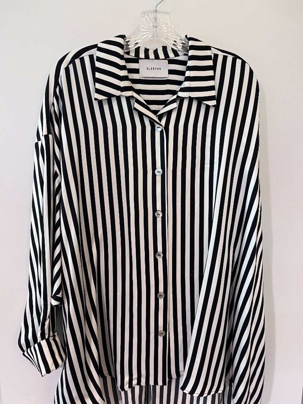 Black and white striped satin pajama set XL